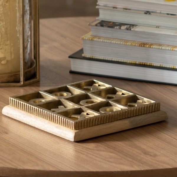 Gold Metal & Wood Tic Tac Toe Board