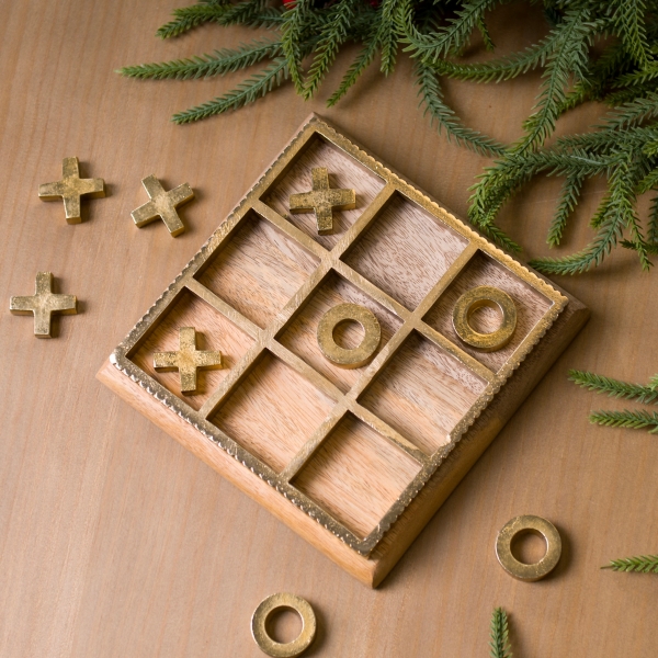 Gold Metal & Wood Tic Tac Toe Board