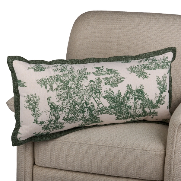 Green Toile Pattern Lumbar Pillow