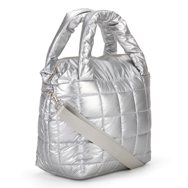 Metallic Silver Woven Puffy Tote