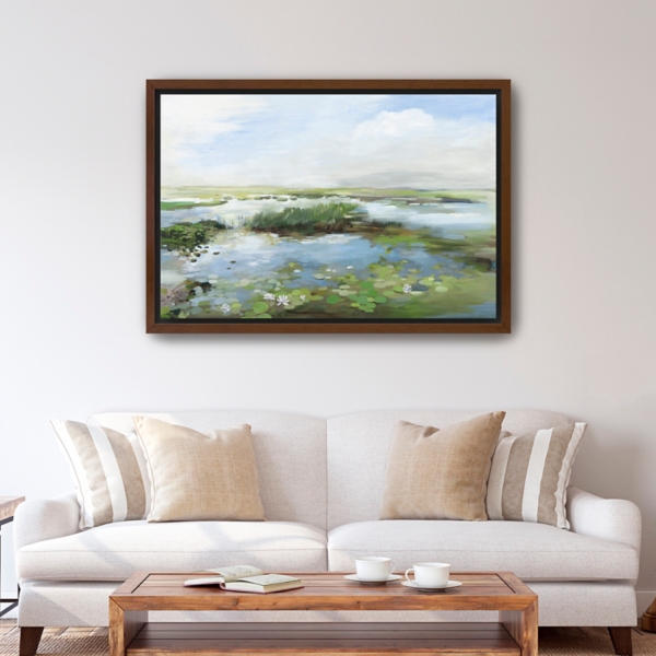 Lily Pond Scene Framed Canvas Art Print, 32x48