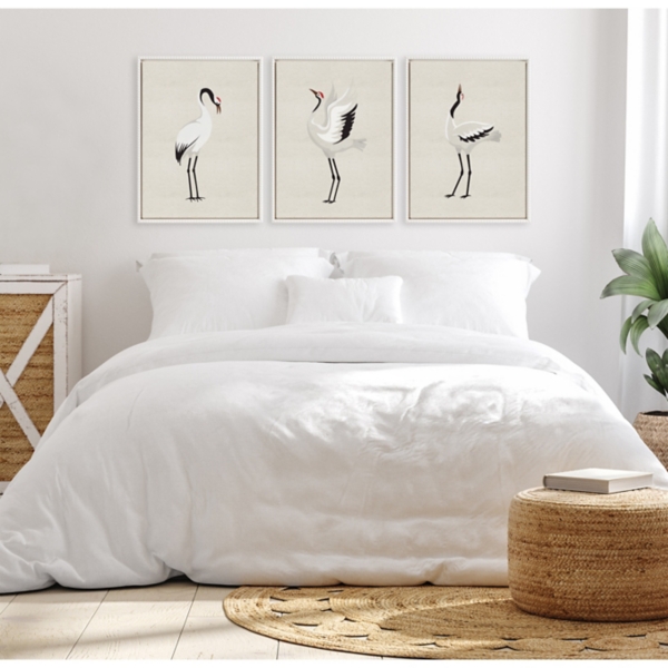 Red Crown Crane Framed Canvas Art Prints, Set of 3
