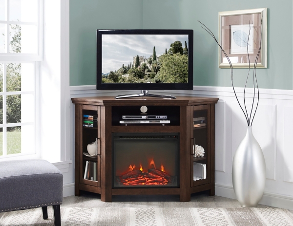 Walnut Fireplace Corner TV Stand