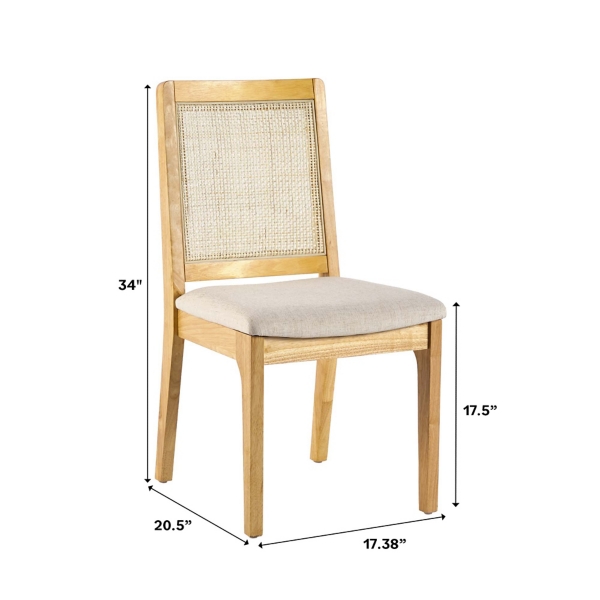 Natural Wood & Rattan Dining Chairs, Set of 2
