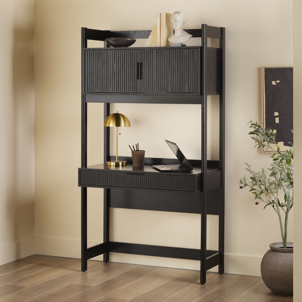 Black Transitional Reeded Hutch Desk