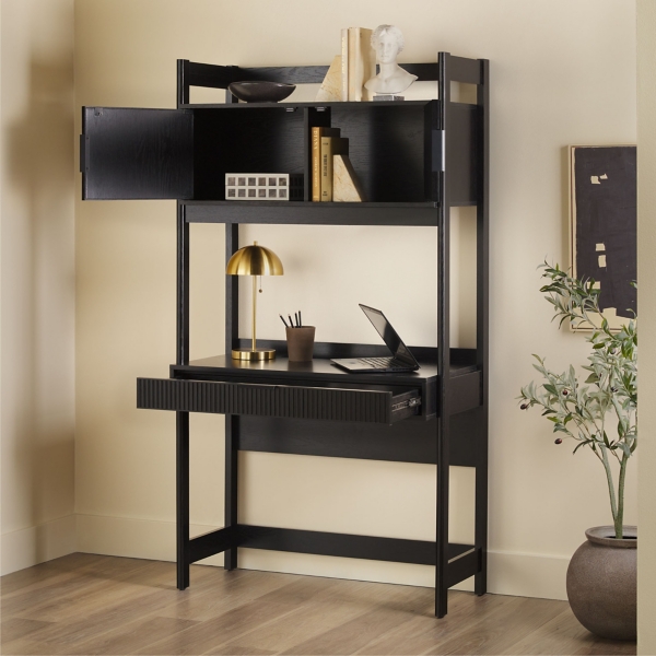 Black Transitional Reeded Hutch Desk