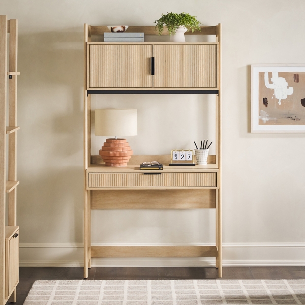 Natural Transitional Reeded Hutch Desk