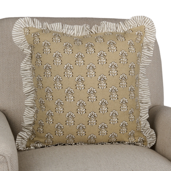 Taupe Millie Floral Ruffle Pillow