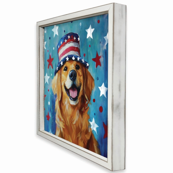 Patriotic Golden Retriever Framed Art Print