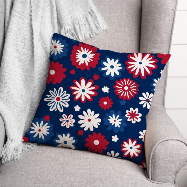 Patriotic Flower Doodle Outdoor Pillow