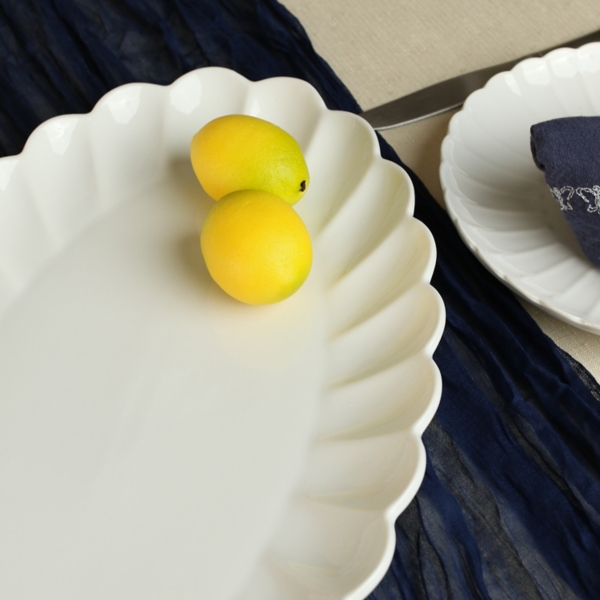 White Porcelain Petal Serving Bowl & Platter Set