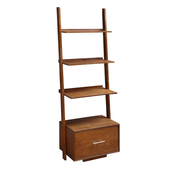 Heritage Brown Ladder Bookshelf with Drawer