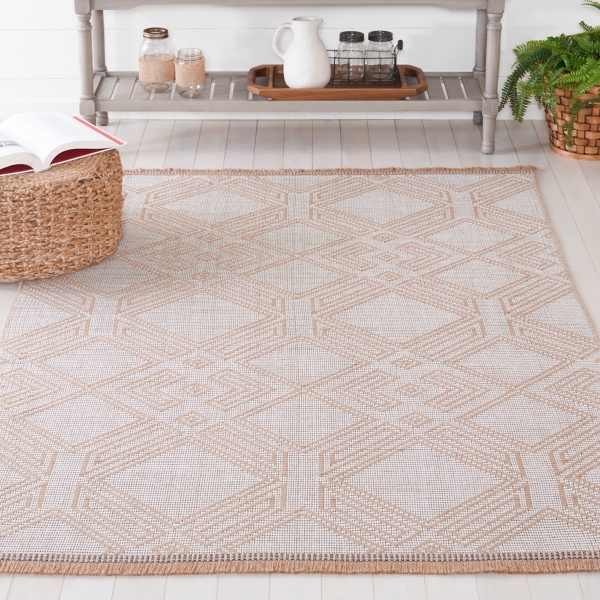 Ivory and Tan Jannica Geometric Area Rug