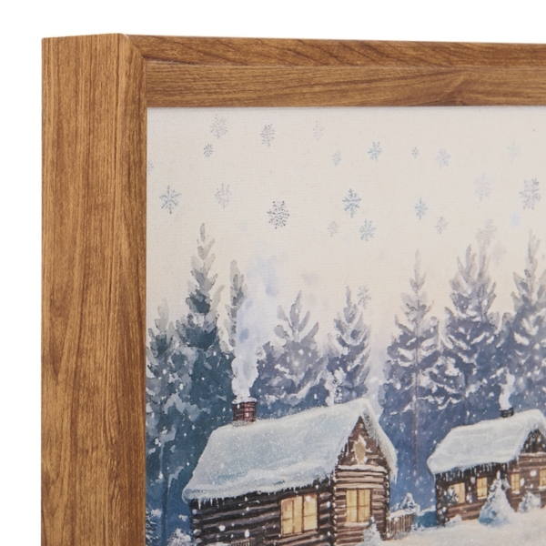Snowy Cabins Framed Canvas Art Print