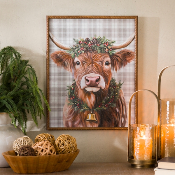 Theo the Cow Plaid Framed Art Print