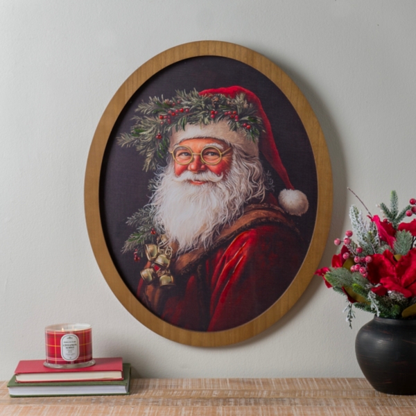 Oval Holly Santa Portrait Framed Art Print