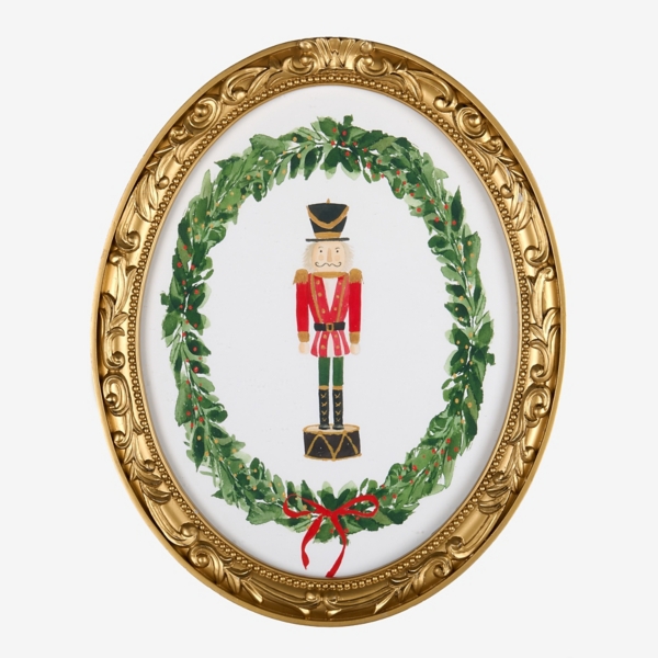 Red Nutcracker Wreath Oval Framed Art Print | Kirklands Home
