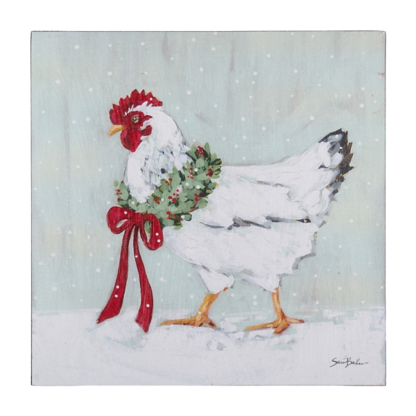 Holiday Hen Wooden Art Print