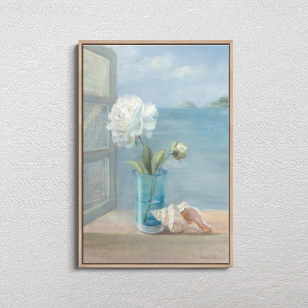 Coastal Flower Tan Framed Canvas Art Print, 18x26