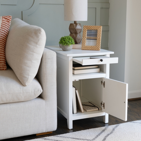 White Wood Birkdale Charging End Table