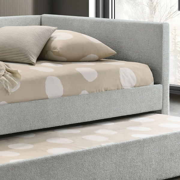 Gray Tufted Upholstered Twin Daybed with Trundle