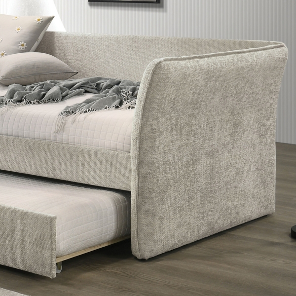 Beige Upholstered Modern Twin Daybed with Trundle