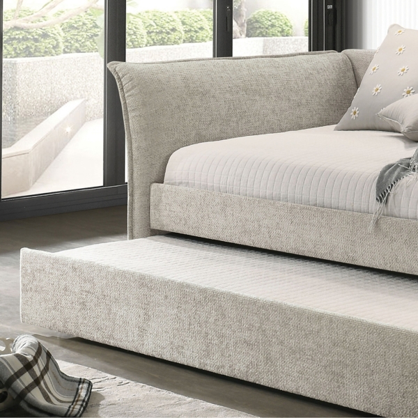 Beige Upholstered Modern Twin Daybed with Trundle