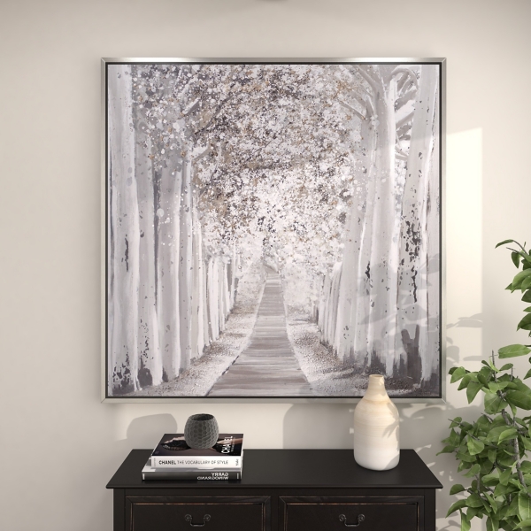 Gray Lined Forest Framed Canvas Art Print
