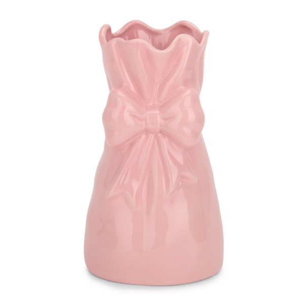 Light Pink Ceramic Bow Vase, 10.5 in.