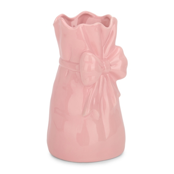 Light Pink Ceramic Bow Vase, 10.5 in.
