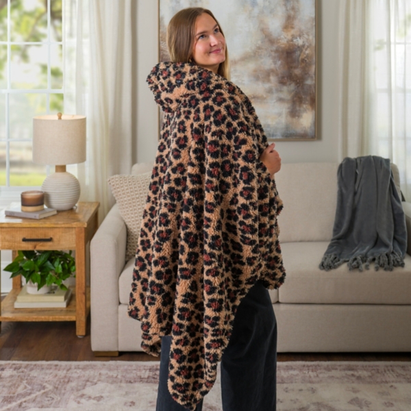 Leopard Sherpa Cozy Open Poncho