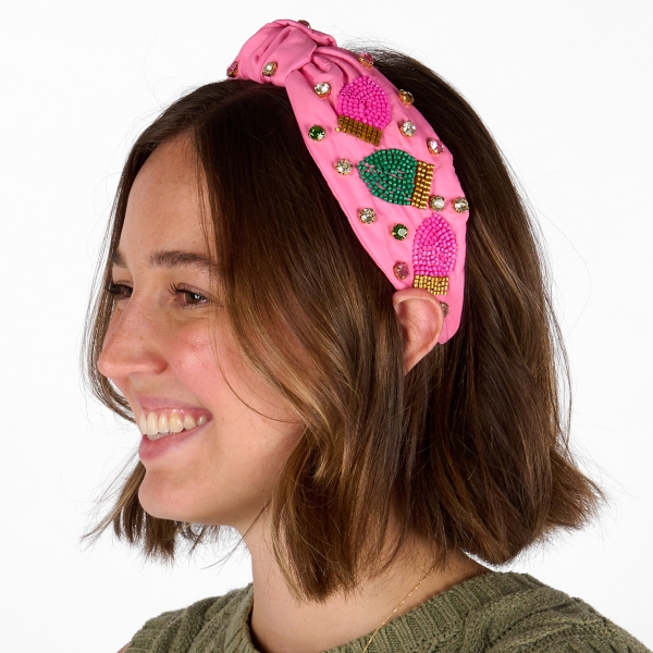 Pink Christmas Lights Beaded Headband
