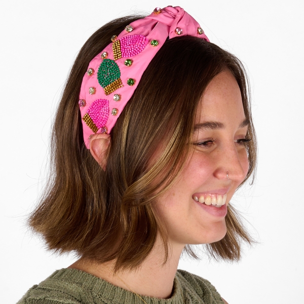 Pink Christmas Lights Beaded Headband