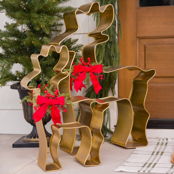 Gold Deer with Bow Outdoor Statue, 21 in.