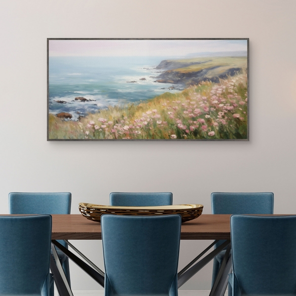 Wildflower Ocean View Framed Canvas Art Print
