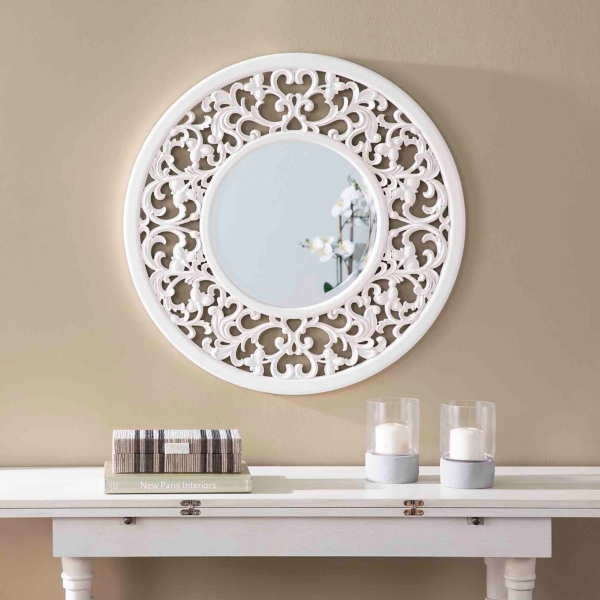 Round White Scroll Lila Wall Mirror