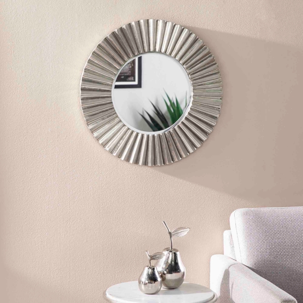 Round Silver May Ribbed Wall Mirror