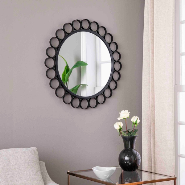 Round Black Metal Rings Mina Wall Mirror