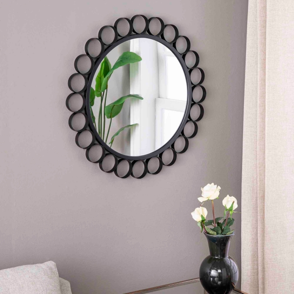 Round Black Metal Rings Mina Wall Mirror