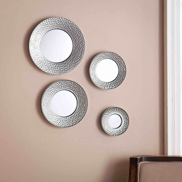 Silver Freda Hammered Iron Wall Mirrors, Set of 4