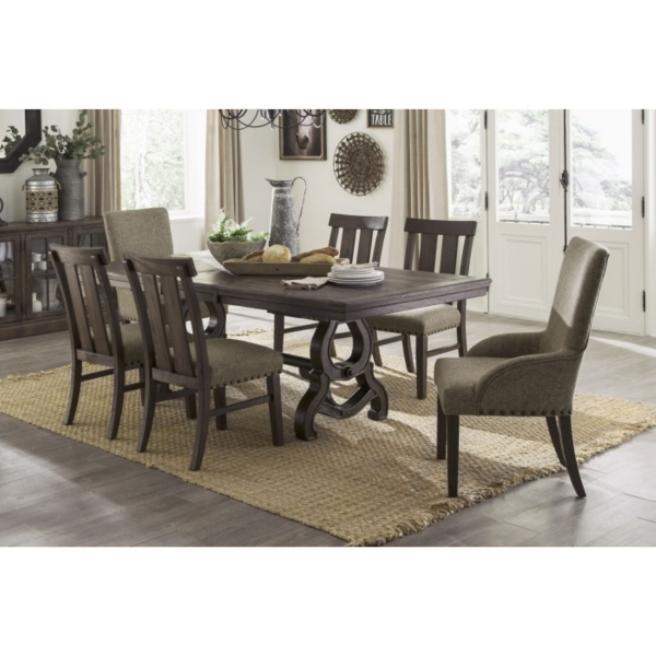 Neutral Wood Upholstered Nailhead Dining Chair