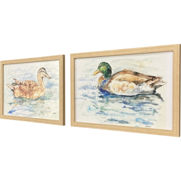 Water Ducks Framed Art Prints, Set of 2