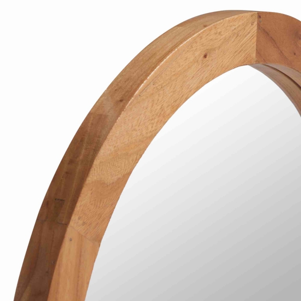 Round Natural Wood and Cane Wall Mirror