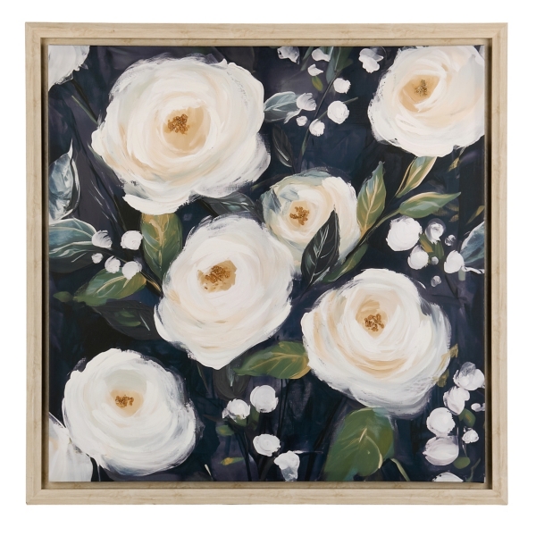 Navy Floral Framed Canvas Art Print