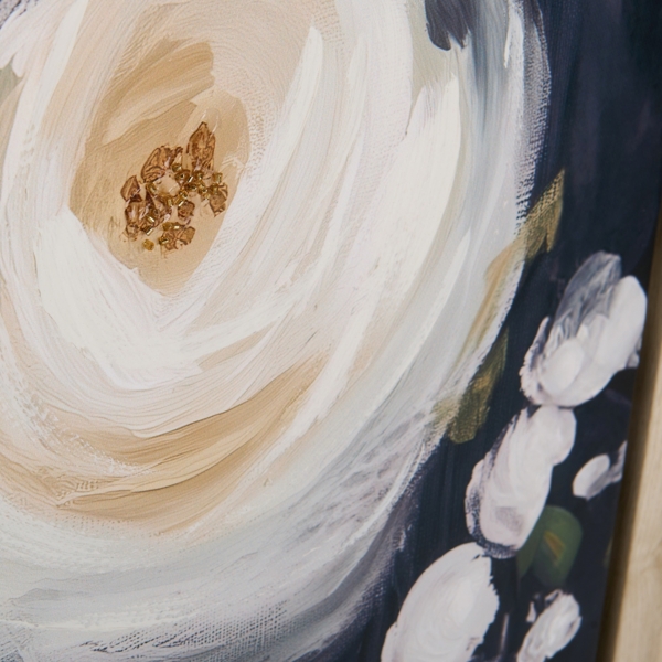 Navy Floral Framed Canvas Art Print