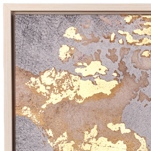 Gold World Map Framed Canvas Art Prints, Set of 3