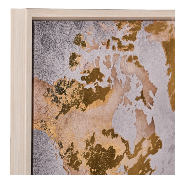 Gold World Map Framed Canvas Art Prints, Set of 3