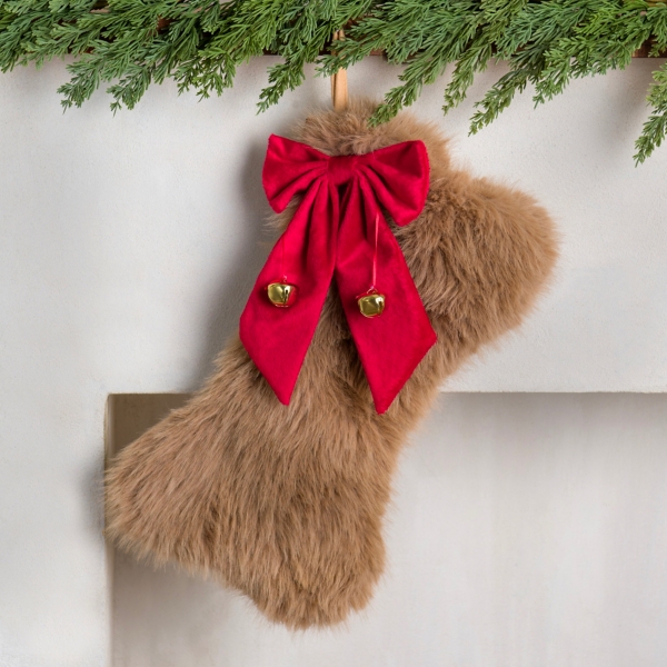 Brown Faux Fur Dog Bone Stocking