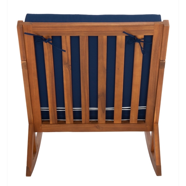 Wooden Outdoor Rocking Chair with Navy Cushions
