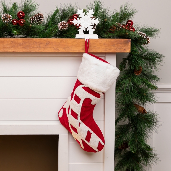 Red and White Embroidered Stockings, Set of 3